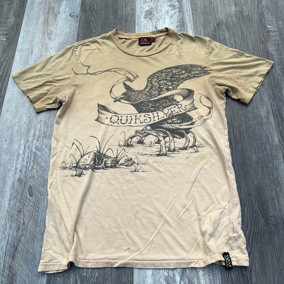 Vintage Ombre Tan Quiksilver Raven Skater Surfer Baggy Graphic Tee Mallgoth - Picture 1 of 12